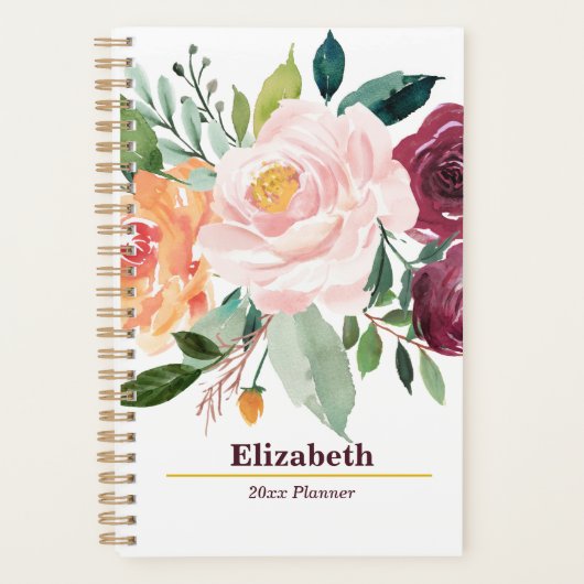 Blush Floral Boho Peony Jaarlijks Maandelijks Plan Planner (Voorkant)