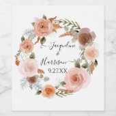 Blush Floral BOHO Perzik Rust groen Waterverf Wijn Etiket (Enkel label)