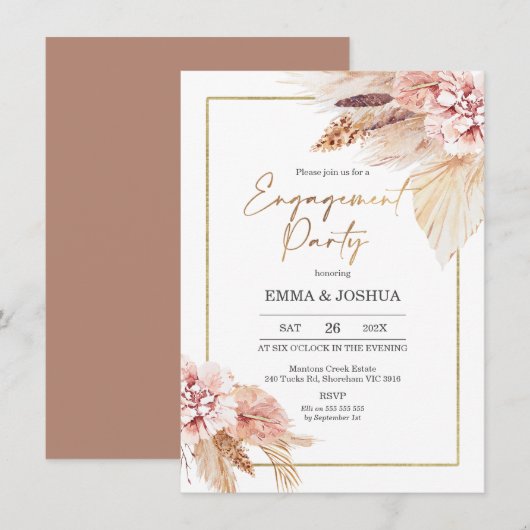 Blush Floral Boho Verloving Invitation Kaart (Voorkant / Achterkant)