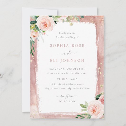 Blush Floral & Border Elegant betoverde bruiloft Kaart (Voorkant)