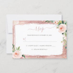 Blush Floral & Border Elegant betoverde bruiloft RSVP Kaartje