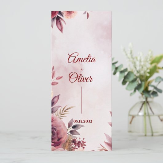 Blush Floral Botanical Wedding Ceremony Program Kaart (Staand voorkant)
