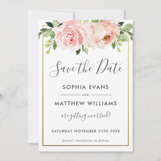 Blush Floral Botanical Wedding Save the Date Kaart (Voorkant)