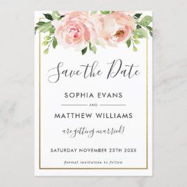Blush Floral Botanical Wedding Save the Date Kaart