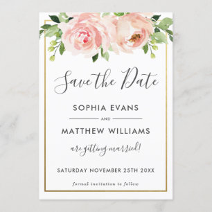 Blush Floral Botanical Wedding Save the Date Kaart