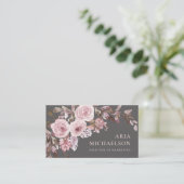  Blush Floral Bouquet op Elegant Grey Visitekaartje (Staand voorkant)