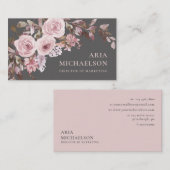  Blush Floral Bouquet op Elegant Grey Visitekaartje (Voorkant / Achterkant)