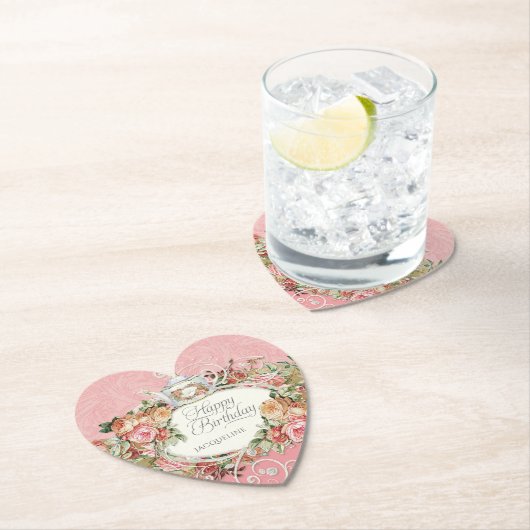  Blush Floral Bouquet Script Birthday Party Kartonnen Onderzetters (Insitu)