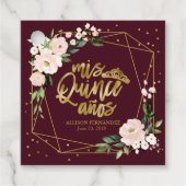 Blush Floral Bourgondië Quinceanera Bedankjes Labels (Voorkant)