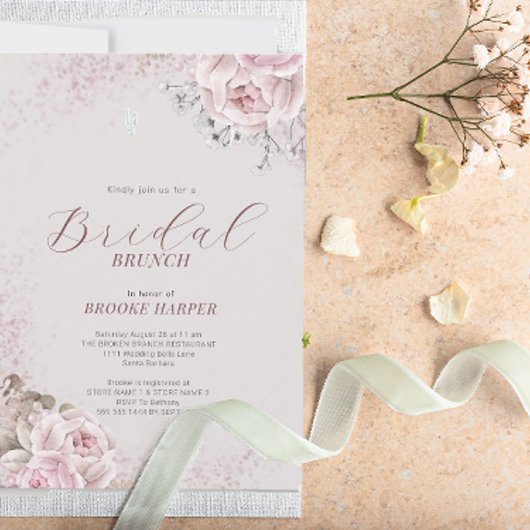 Blush Floral Bridal Brunch Kaart