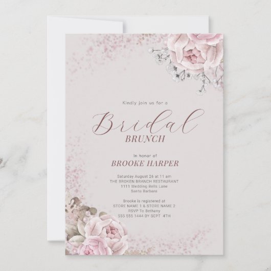 Blush Floral Bridal Brunch Kaart (Voorkant)
