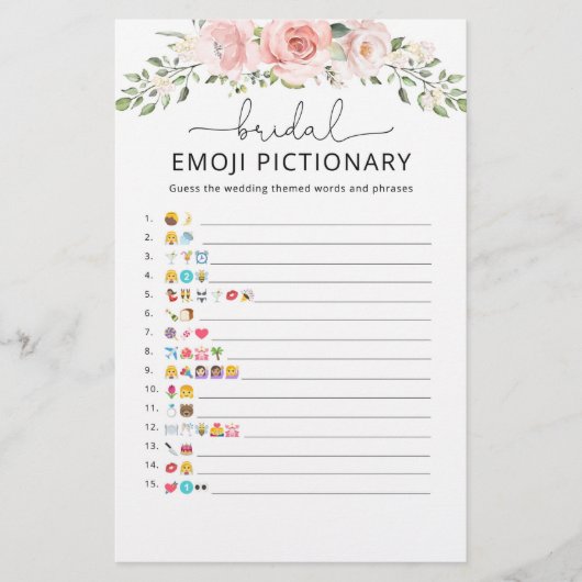 Blush floral bridal emoji pictionary game (Voorkant)
