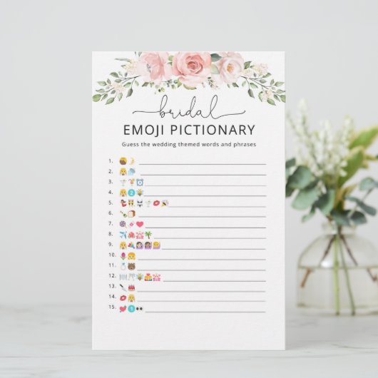Blush floral bridal emoji pictionary game (Staand voorkant)