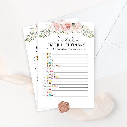 Blush floral bridal emoji pictionary game