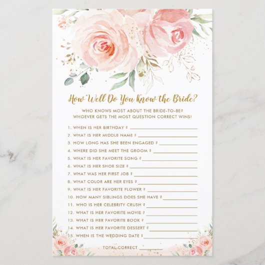 Blush Floral Bridal hoe goed je het spel weet (Voorkant)