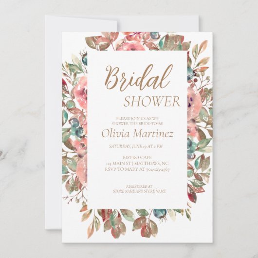 Blush Floral Bridal Shower Invitation Kaart (Voorkant)