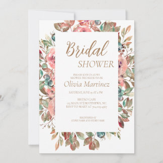 Blush Floral Bridal Shower Invitation Kaart