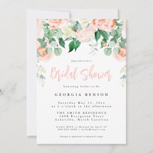 Blush Floral Bridal Shower Invitation Kaart (Voorkant)