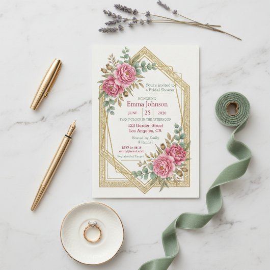 Blush Floral Bridal Shower Invitation Kaart