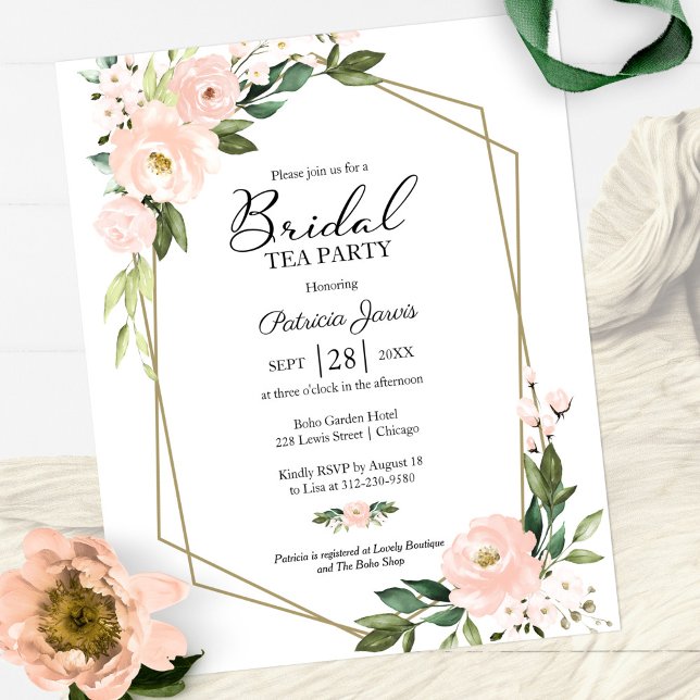Blush Floral Bridal Tea Party Budget Uitnodiging (Creator heeft geüpload)