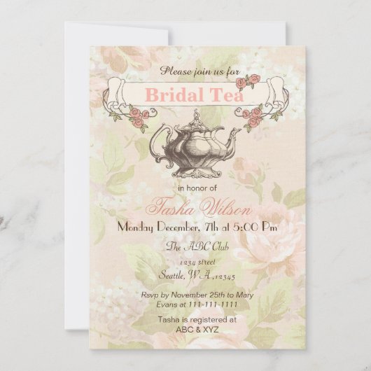  Blush floral Bridal Tea Party nodigt uit Kaart (Voorkant)