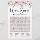 Blush Floral | Bridal Word Search Game Kaart (Voorkant)