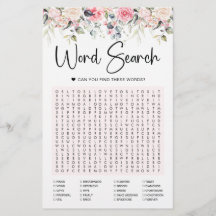 Blush Floral | Bridal Word Search Game Kaart