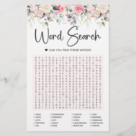 Blush Floral | Bridal Word Search Game Kaart