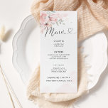 Blush floral bruiloft menkkaart menu<br><div class="desc">Elegant blush rozen trouwmenukaart. Overeenkomende objecten beschikbaar. Controleer het collectie.</div>