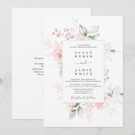 Blush Floral bruiloft Uitnodiging (Voorkant / Achterkant)
