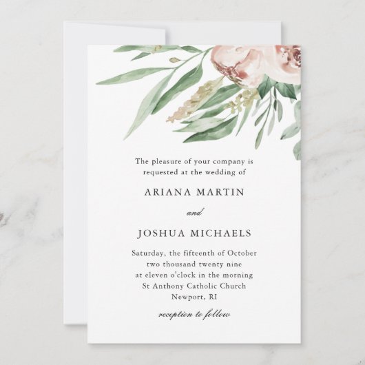 Blush Floral bruiloft uitnodiging (Voorkant)