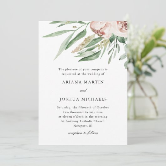  Blush Floral bruiloft uitnodiging (Staand voorkant)