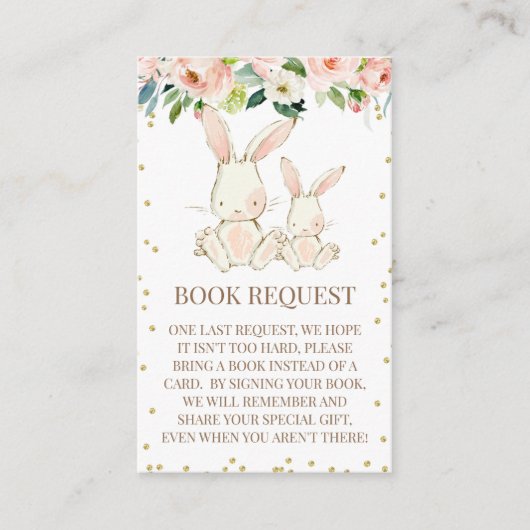 Blush Floral Bunnies Baby shower Enclosure Card Visitekaartje (Voorkant)