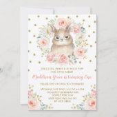 Blush Floral Bunny Rabbit 1st Birthday Pink Gold Kaart (Voorkant)