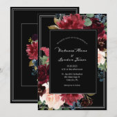 Blush Floral Burgundy Elegant Script Weduwschap Kaart (Voorkant / Achterkant)
