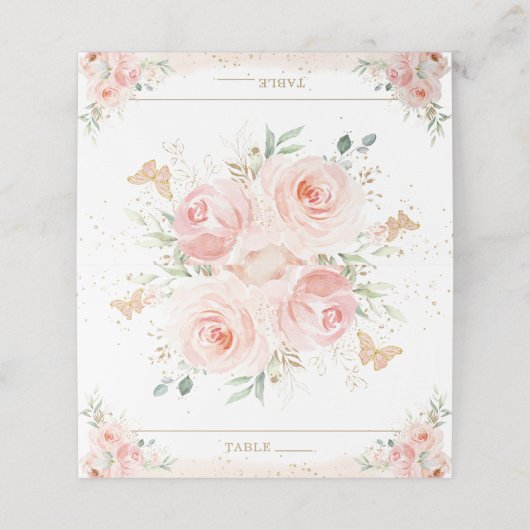 Blush Floral Butterflies Quinceañera 16 Birthday Plaatskaartje (Buitenkant ongevouwen)