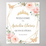 Blush Floral Butterflies Quinceanera Birthday Poster<br><div class="desc">Pas dit prachtige, wazige roze welkomstteken aan met uw eigen tekst, gemakkelijk en snel, druk eenvoudig de pas het knoop aan om de stijl en de plaatsing van de tekst verder te herschikken en te formatteren. Ideaal voor quinceanera, verjaardagsfeest, vrijgezellenfeest, baby shower, nieuwe baby, enz.; c) The Happy Cat Studio....</div>