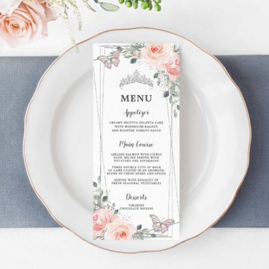Blush Floral Butterflies Quinceañera Sweet 16 Menu