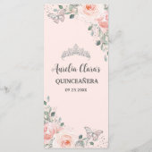 Blush Floral Butterflies Quinceañera Sweet 16 Menu (Achterkant)
