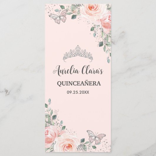 Blush Floral Butterflies Quinceañera Sweet 16 Menu (Achterkant)