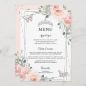 Blush Floral Butterflies Quinceañera Sweet 16 Menu (Voorkant / Achterkant)