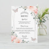 Blush Floral Butterflies Quinceañera Sweet 16 Menu (Staand voorkant)