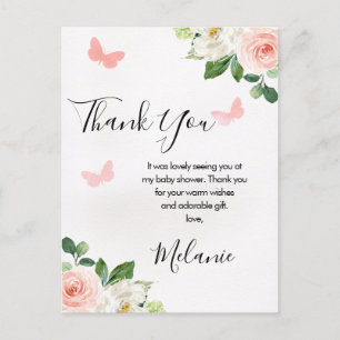 Blush Floral Butterfly Baby shower Dank u wel Briefkaart
