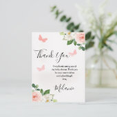 Blush Floral Butterfly Baby shower Dank u wel Briefkaart (Staand voorkant)