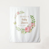 Blush Floral Butterfly Baby shower Foto achtergron Wandkleed (Voorkant)