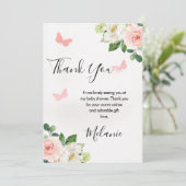 Blush Floral Butterfly Baby shower Hartelijk dank Kaart (Staand voorkant)