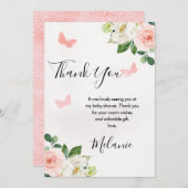 Blush Floral Butterfly Baby shower Hartelijk dank Kaart (Voorkant / Achterkant)