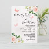 Blush Floral Butterfly Baby shower Invitation Kaart (Staand voorkant)