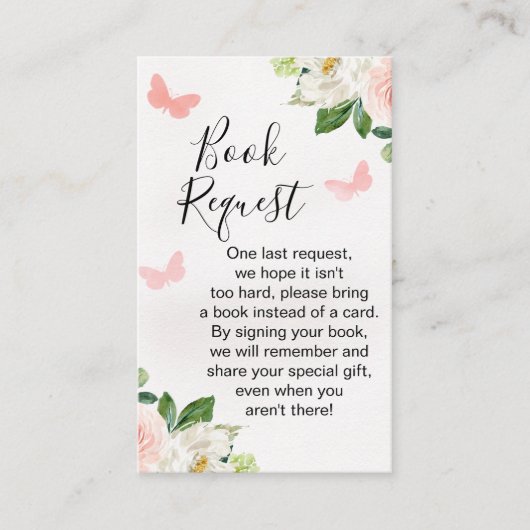 Blush Floral Butterfly Boek Aanvraag Invoegen Visitekaartje (Voorkant)