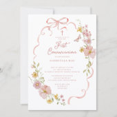Blush Floral Butterfly Communion Invitation Kaart (Voorkant)